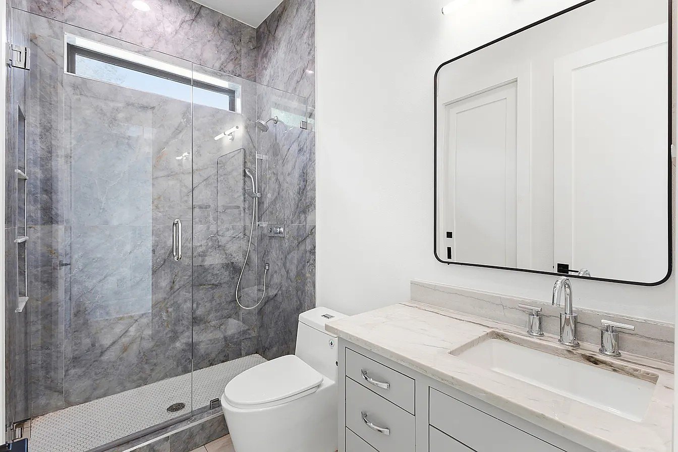 Quartzite walk-in shower